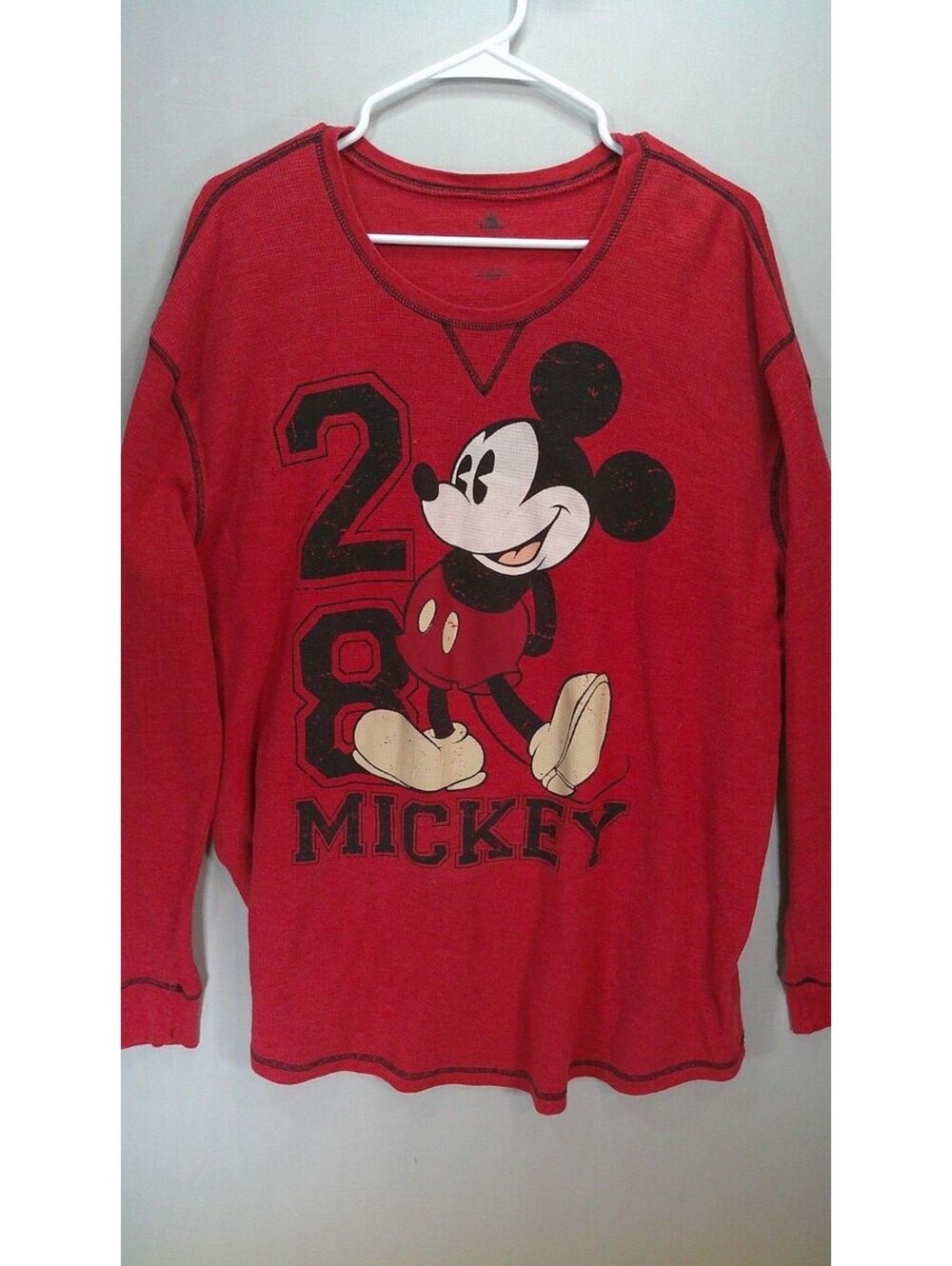 Vintage Red Mickey Mouse Long Sleeve Thermal Shirt - Size M